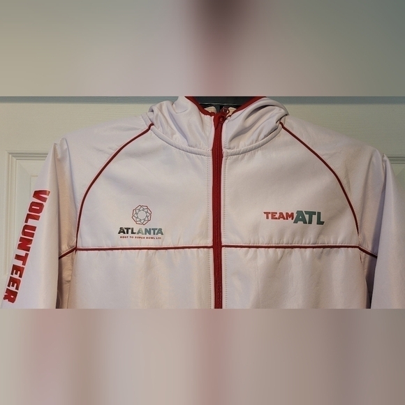 Men's White Super Bowl LIII Team ATL Voluteer Weatherproof Hoodie Size L Atlanta - Picture 2 of 10